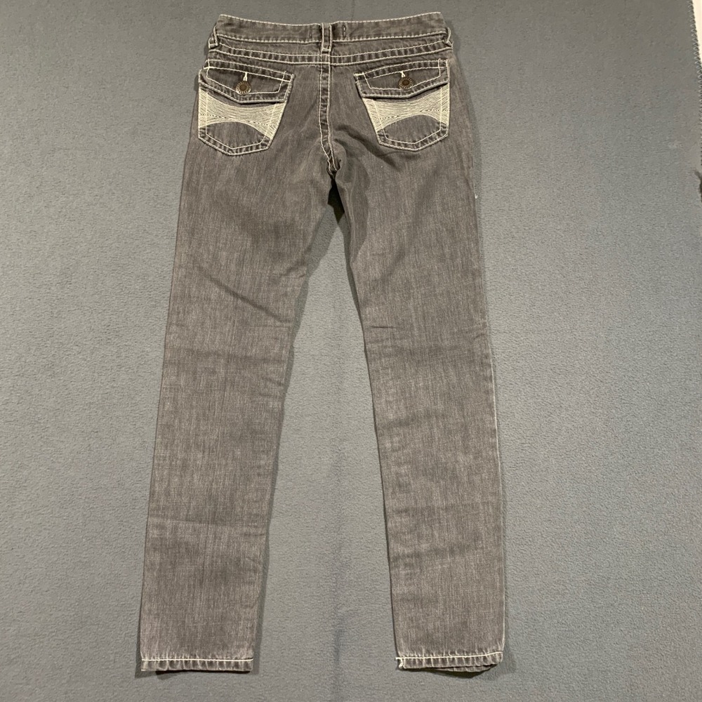Kenzie Girl Womens Gray Contrast Stitch Low Rise Skinny Jeans Size 3 Y2K McBling